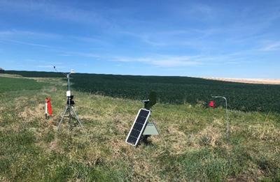 Photo of a spore sampler that has been set up in a field